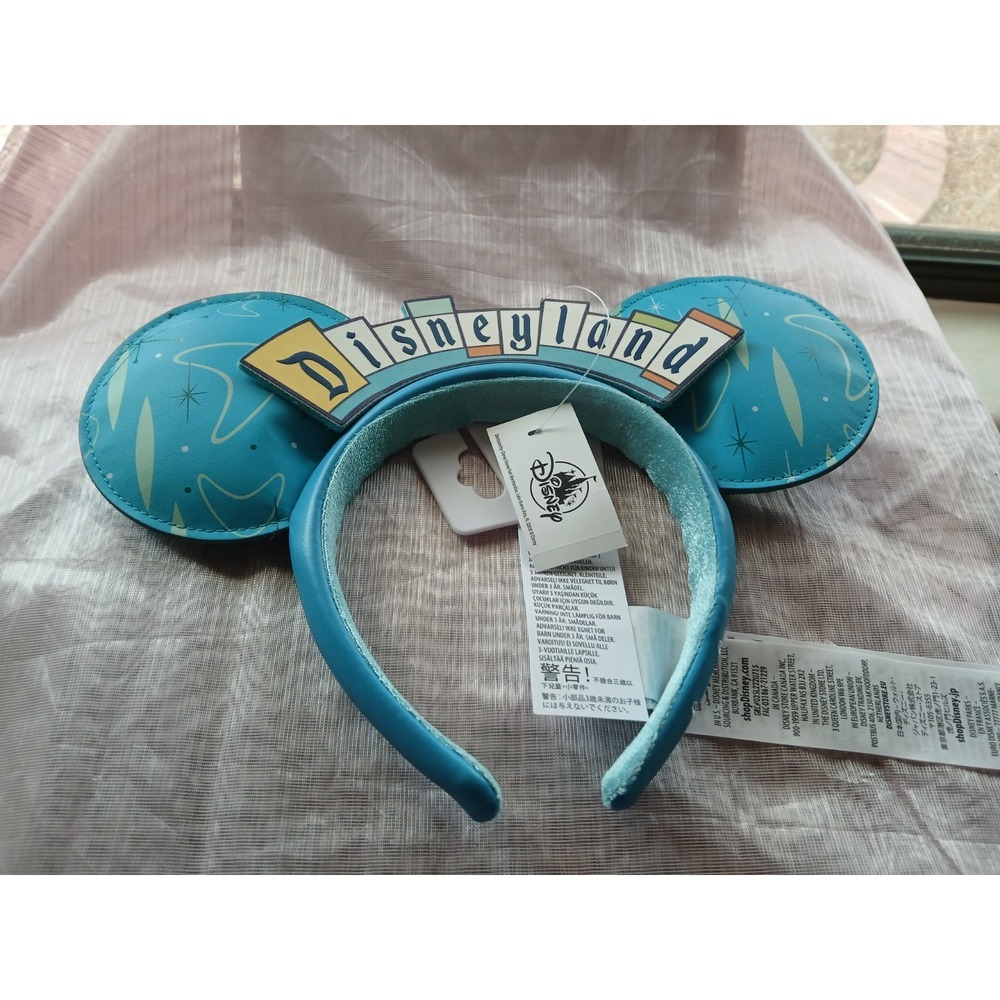 NWT Disneyland Parks Marquee Sign Mickey Mouse Ear Headband retro blue